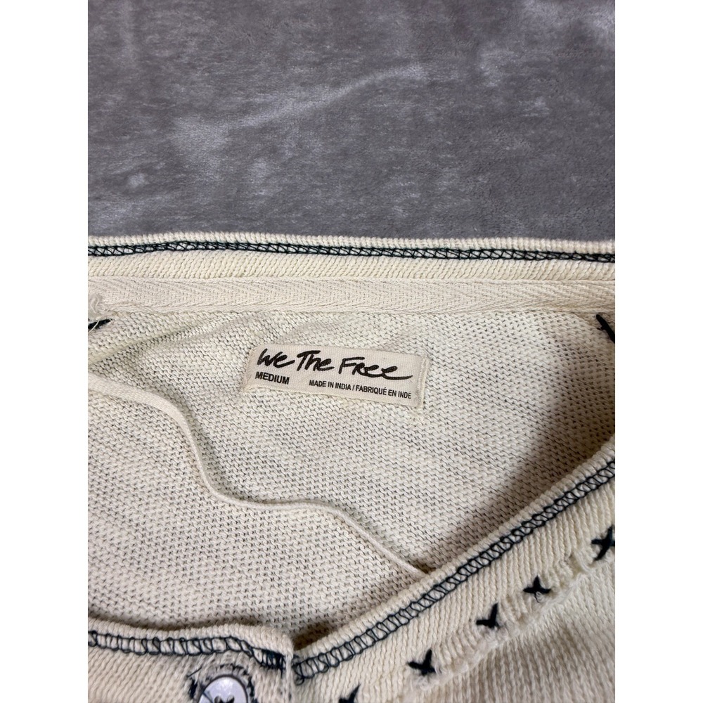 We The Free People Cream Long Sleeve Button Up Top Bohemian Relaxed Fit - Picture 4 of 11